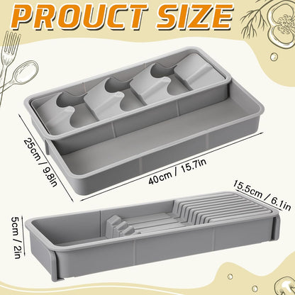 2 Pcs Knife & Silverware Drawer Organizer Holds 9 Knives with Flatware Tray Drawer Store Compact Utensil V1258-DP02-C-324