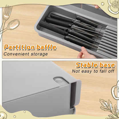 2 Pcs Knife & Silverware Drawer Organizer Holds 9 Knives with Flatware Tray Drawer Store Compact Utensil V1258-DP02-C-324