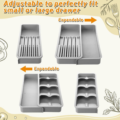 2 Pcs Knife & Silverware Drawer Organizer Holds 9 Knives with Flatware Tray Drawer Store Compact Utensil V1258-DP02-C-324