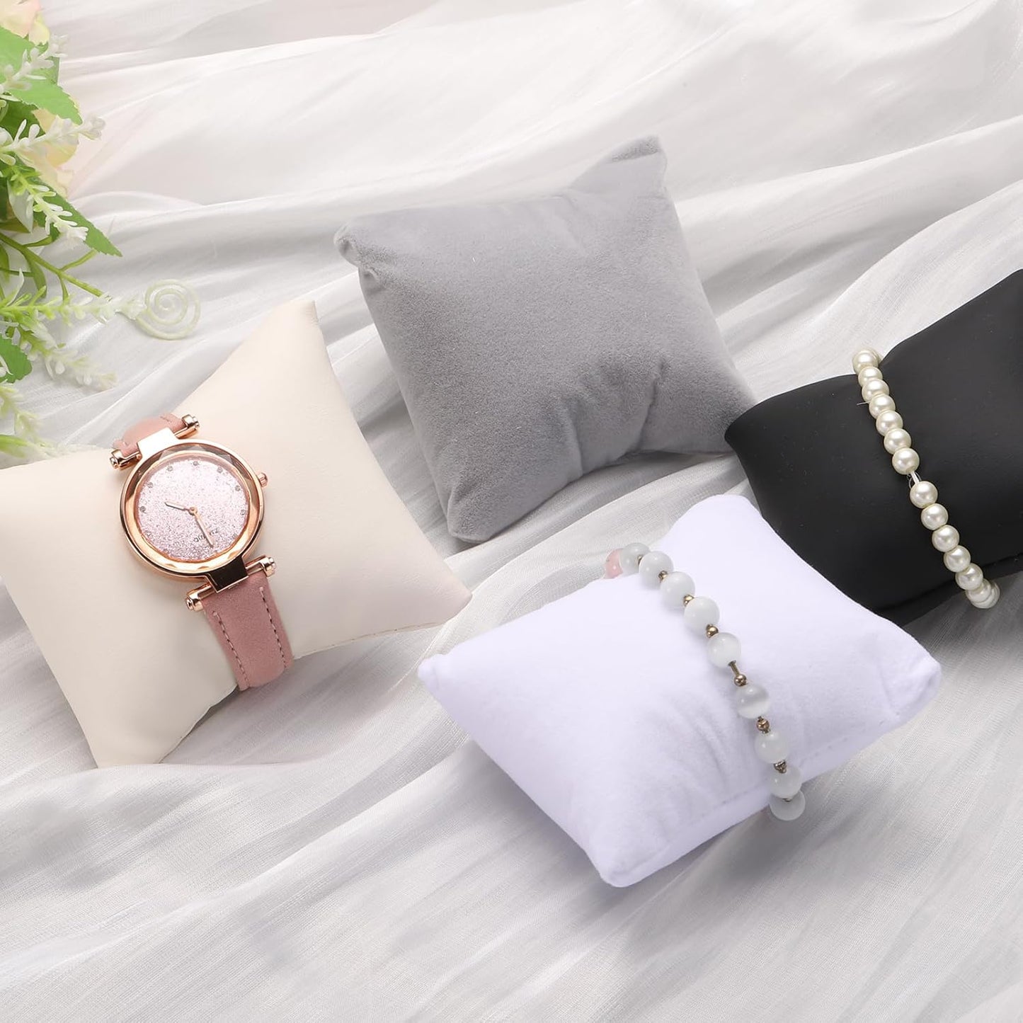 6pcs Leather Watch Pillows, Jewelry Display Pillow for Bracelet, Watch, Anklet, Bangle, Dangle Earring and V1258-DP02-C-3261
