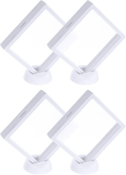 4 Pcs 3D Floating Display Case, 4.33 x 4.33 Inch Floating Frame Display Holder Stand, Transparent PE Jewelry V1258-DP02-C-3264