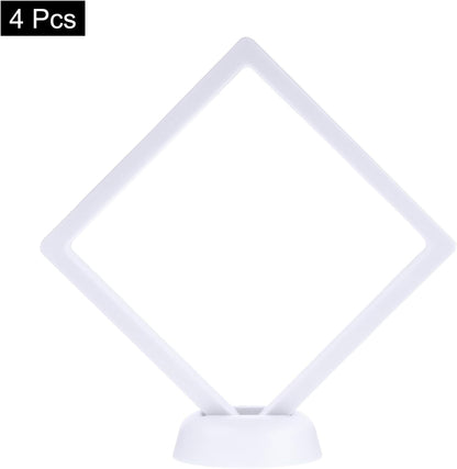 4 Pcs 3D Floating Display Case, 4.33 x 4.33 Inch Floating Frame Display Holder Stand, Transparent PE Jewelry V1258-DP02-C-3264