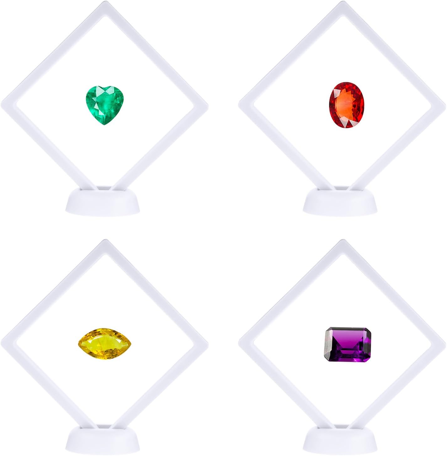 4 Pcs 3D Floating Display Case, 4.33 x 4.33 Inch Floating Frame Display Holder Stand, Transparent PE Jewelry V1258-DP02-C-3264