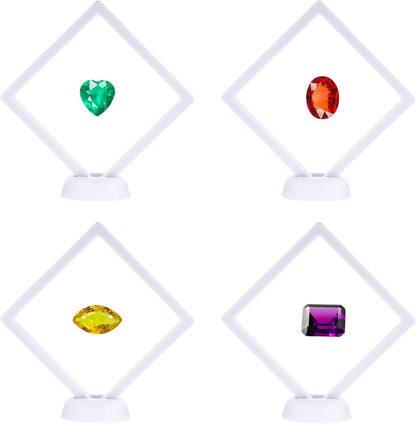 4 Pcs 3D Floating Display Case, 4.33 x 4.33 Inch Floating Frame Display Holder Stand, Transparent PE Jewelry V1258-DP02-C-3264