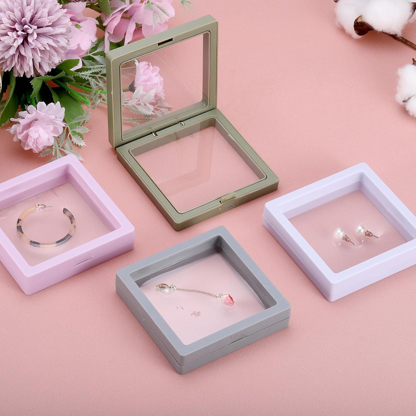 4 Pcs 3D Floating Display Case, 4.33 x 4.33 Inch Floating Frame Display Holder Stand, Transparent PE Jewelry V1258-DP02-C-3264