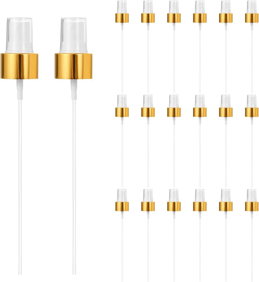 24 Pcs Gold White Spray Top, 24/410 Fine Mist Sprayer Reusable Replacement Spray Bottle Pump Plastic Top for V1258-DP02-C-3265