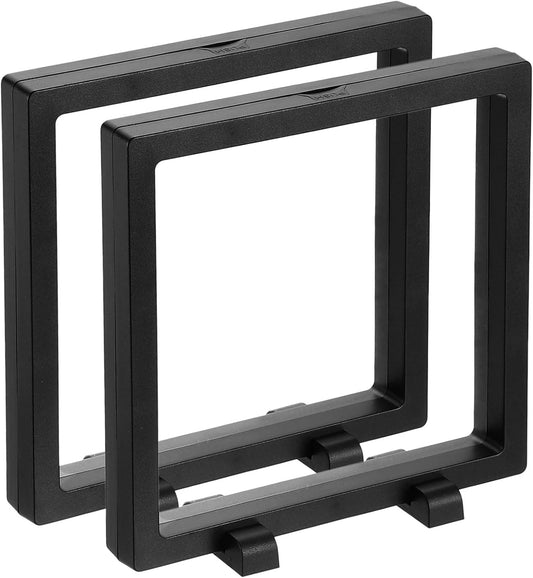2 Pcs 3D Floating Display Case, 6.3 x 6.3 x 0.8 Inch Floating Frame Display Holder Stand, Transparent PE V1258-DP02-C-3267