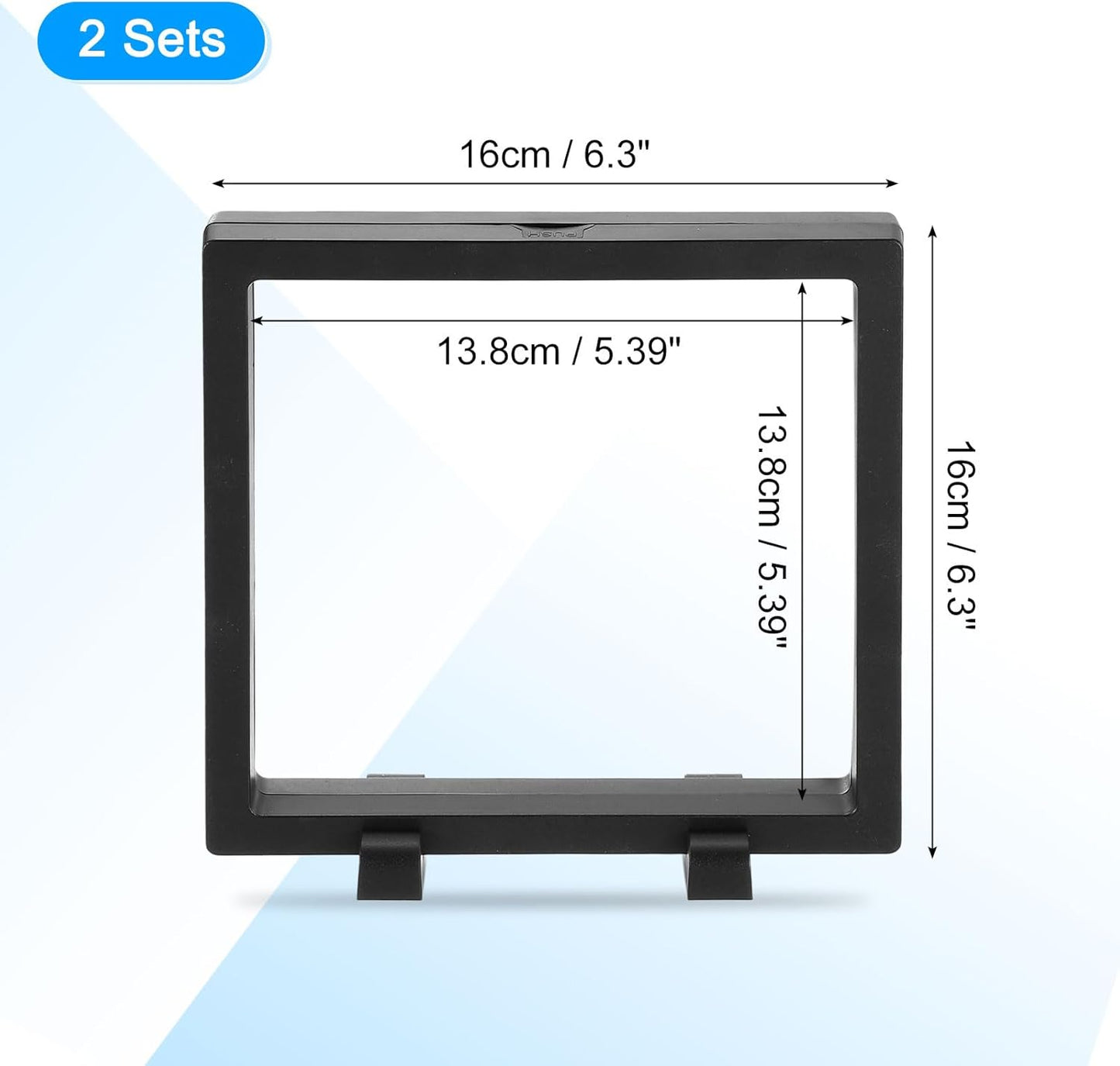 2 Pcs 3D Floating Display Case, 6.3 x 6.3 x 0.8 Inch Floating Frame Display Holder Stand, Transparent PE V1258-DP02-C-3267