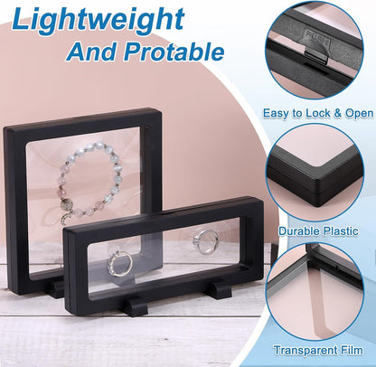 2 Pcs 3D Floating Display Case, 6.3 x 6.3 x 0.8 Inch Floating Frame Display Holder Stand, Transparent PE V1258-DP02-C-3267