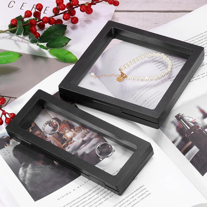 2 Pcs 3D Floating Display Case, 6.3 x 6.3 x 0.8 Inch Floating Frame Display Holder Stand, Transparent PE V1258-DP02-C-3267