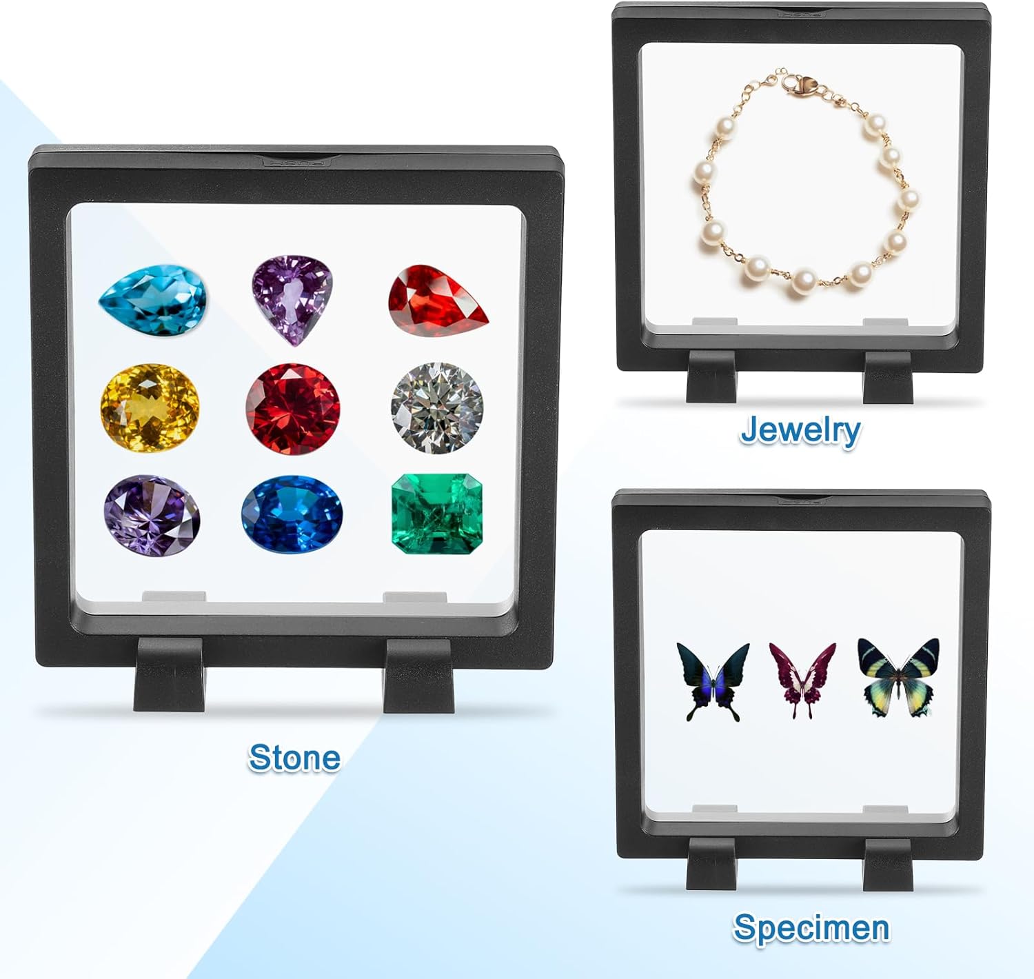 2 Pcs 3D Floating Display Case, 6.3 x 6.3 x 0.8 Inch Floating Frame Display Holder Stand, Transparent PE V1258-DP02-C-3267