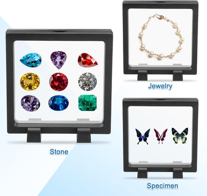 2 Pcs 3D Floating Display Case, 6.3 x 6.3 x 0.8 Inch Floating Frame Display Holder Stand, Transparent PE V1258-DP02-C-3267