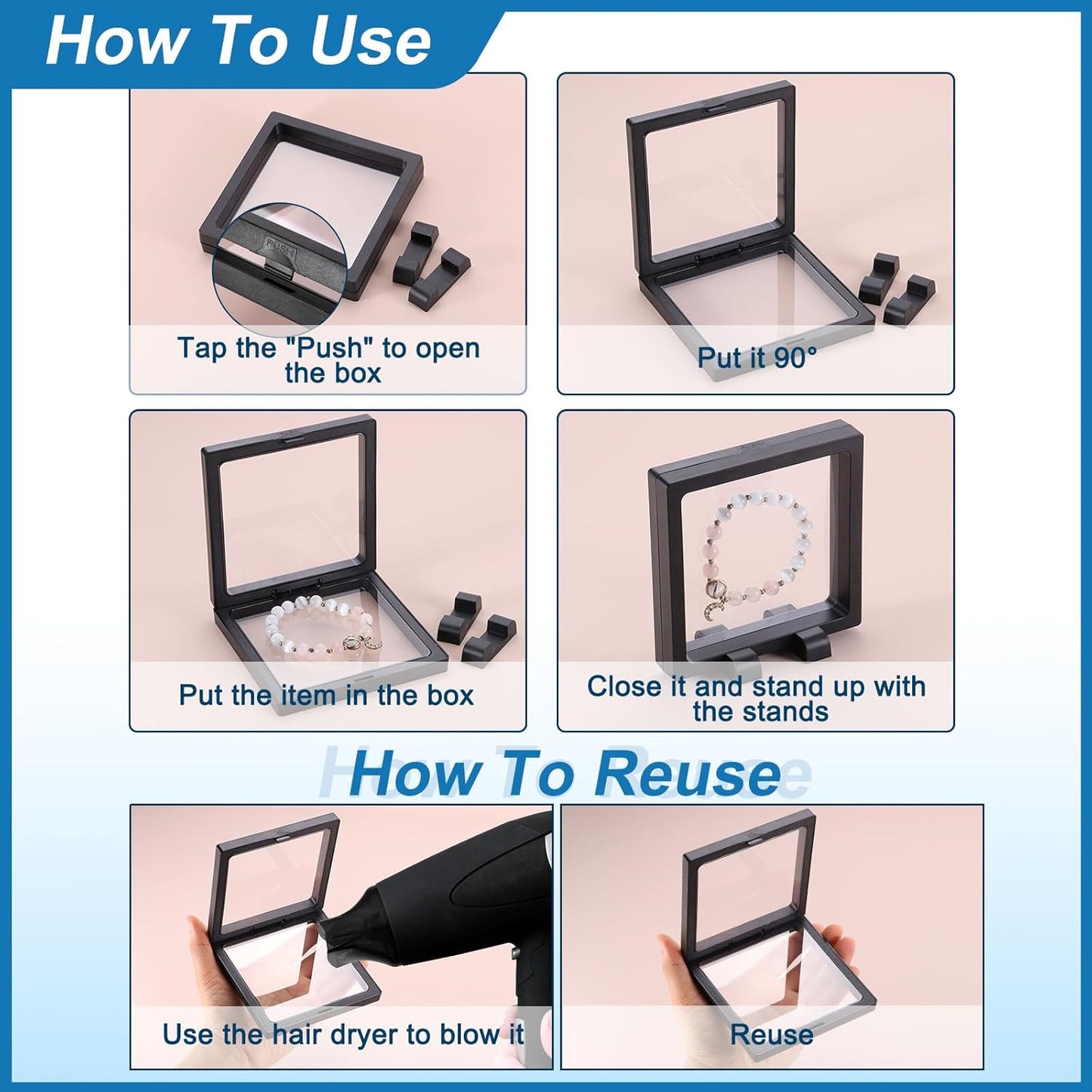 2 Pcs 3D Floating Display Case, 6.3 x 6.3 x 0.8 Inch Floating Frame Display Holder Stand, Transparent PE V1258-DP02-C-3267