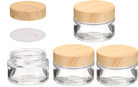 1 Set Round Glass Jars with Wood Lids, 1oz/30g Refillable Cosmetic Containers Glass Makeup Containers for V1258-DP02-C-3270