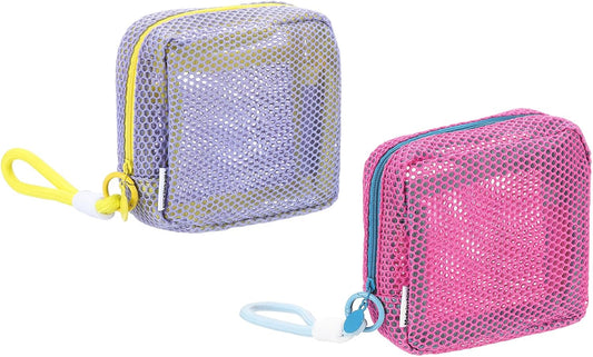 2Pcs Mesh Makeup Bag, 4.7" Portable Mesh Cosmetic Bag with Straps, Cute Mini Travel Toiletry Pouch with V1258-DP02-C-3271