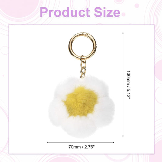 Flower Plush Keychain, Mink Fur Pom Flower Shape Purse Charm, Rex Floral Petal Pendant V1258-DP02-C-3273