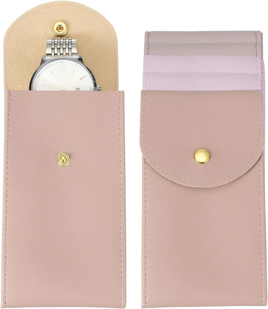 6 Pcs Leather Watch Pouch, 5.1 x 2.8 Portable Travel Case Jewelry Storage Bag for Travel, Single Watch V1258-DP02-C-3277
