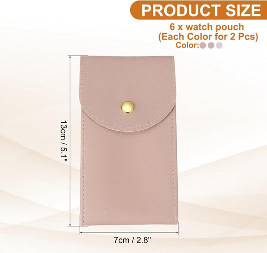 6 Pcs Leather Watch Pouch, 5.1 x 2.8 Portable Travel Case Jewelry Storage Bag for Travel, Single Watch V1258-DP02-C-3277