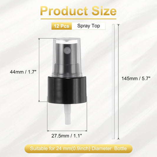 12 Pcs Black Spray Top, 24/410 Fine Mist Sprayer Reusable Replacement Spray Bottle Pump Plastic Top for V1258-DP02-C-3278