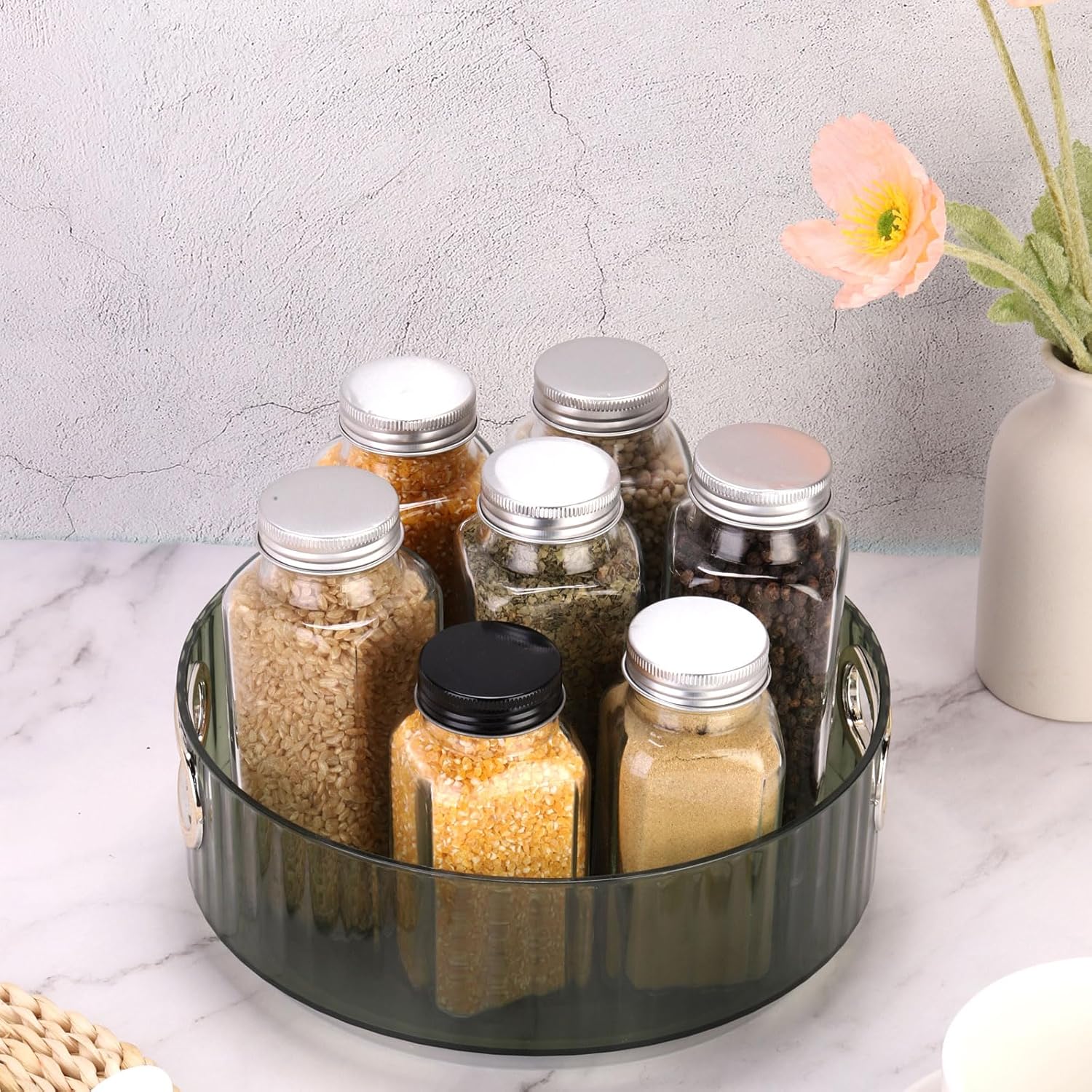 Lazy Susan Organizer, 8.7" Lazy Susan Turntable Organizer with Handle for Kitchen, Home, Office, Closet, V1258-DP02-C-3279