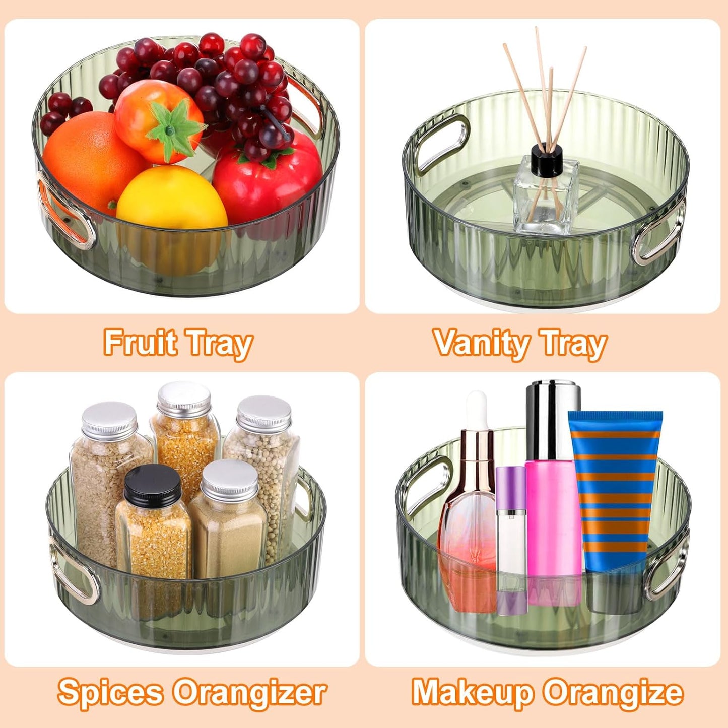 Lazy Susan Organizer, 8.7" Lazy Susan Turntable Organizer with Handle for Kitchen, Home, Office, Closet, V1258-DP02-C-3279