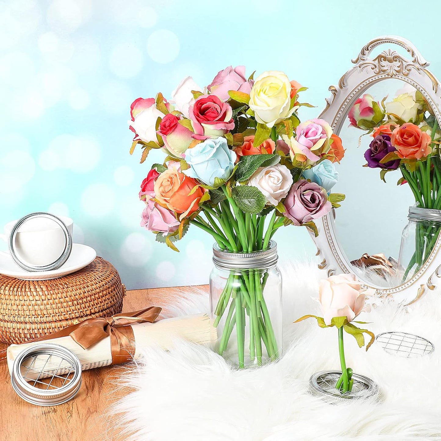 Mason Flower Jar Frog Lid Metal Insert Mason Grid Flower Organizer Frog Lid Insert for Regular Mouth Canning V1258-DP02-C-328