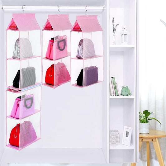 Closet Purse Organizer, Hanging Handbag Organizer with 4 Heavy-Duty Mesh Shelves Closet Purse Storage Bag V1258-DP02-C-3282