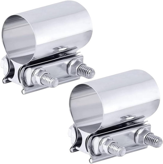 2PCS 2.25" Exhaust Clamp, Butt Joint Pipe Muffler Band Sleeve Coupler, Stainless Steel, for Pipes, Mufflers V1258-DP02-C-3285