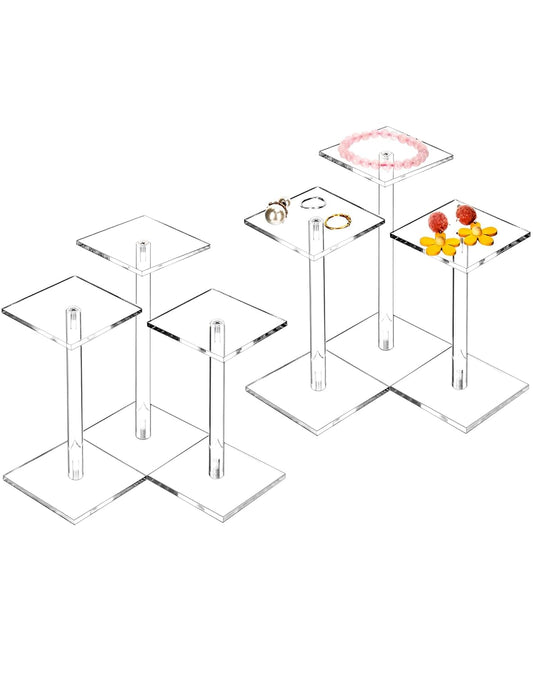 Square Acrylic Display Stand, 2 Sets of 3 Each Acrylic Jewelry Display Stand, T-Shape Display Rack for V1258-DP02-C-3287