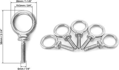 Eye Bolt, 20 Pack 1/4" - 20 x 1 Marine Grade Stainless Steel Lifting Ring Threaded Eyebolt Machinery Shoulder V1258-DP02-C-3292