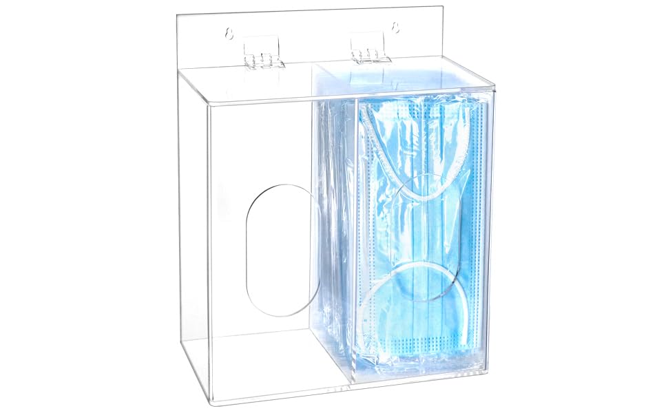 Clear Acrylic Mask and Glove Organizer - Dual Compartment Dispenser for Office, Clinic & Home Use V1258-DP02-C-3299