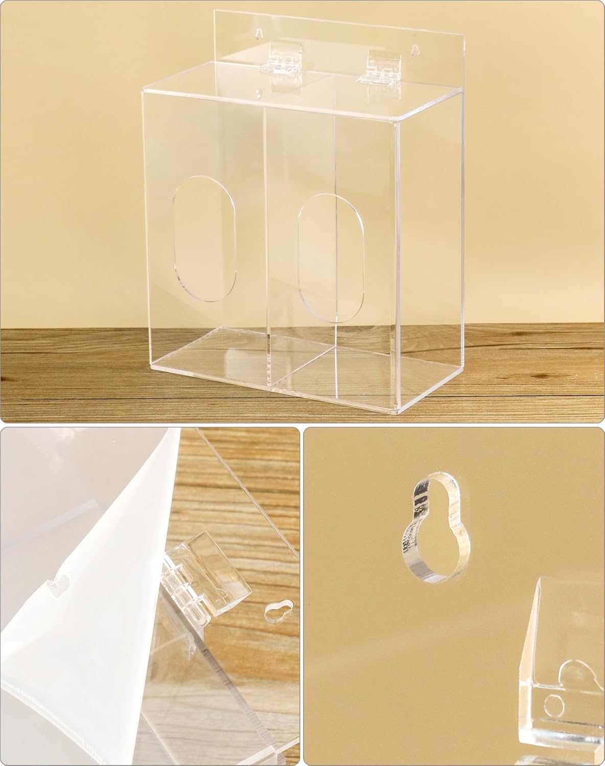 Clear Acrylic Mask and Glove Organizer - Dual Compartment Dispenser for Office, Clinic & Home Use V1258-DP02-C-3299