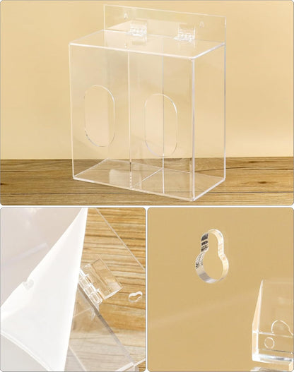 Clear Acrylic Mask and Glove Organizer - Dual Compartment Dispenser for Office, Clinic & Home Use V1258-DP02-C-3299