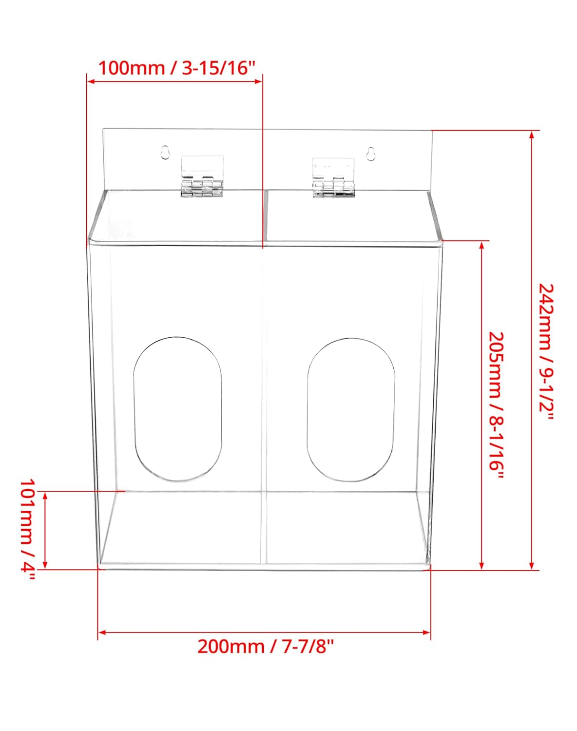 Clear Acrylic Mask and Glove Organizer - Dual Compartment Dispenser for Office, Clinic & Home Use V1258-DP02-C-3299