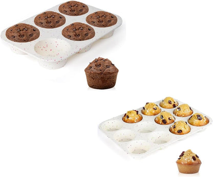 Silicone Jumbo Muffin Pan 6 Cups & Silicone Muffin Pan Regular Size 12 Cups V1258-DP02-C-33