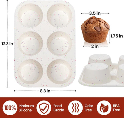 Silicone Jumbo Muffin Pan 6 Cups & Silicone Muffin Pan Regular Size 12 Cups V1258-DP02-C-33