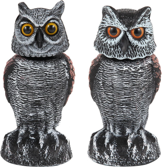 2 Pack Fake Owl Decoys to Scare Birds Away, Rotating Head Bird Deterrents, Nature Enemy Scarecrow Plastic V1258-DP02-C-330