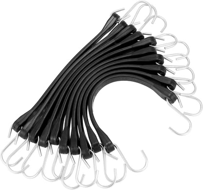 10" Tarp Straps for Flatbed Trailers, Adjustable Tarp Straps, 20 Pack Rubber Bungee Cord Tie-Downs with Hooks V1258-DP02-C-3309