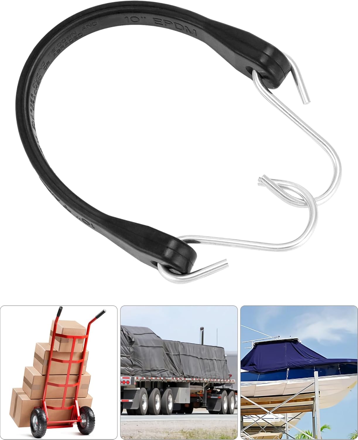 10" Tarp Straps for Flatbed Trailers, Adjustable Tarp Straps, 20 Pack Rubber Bungee Cord Tie-Downs with Hooks V1258-DP02-C-3309
