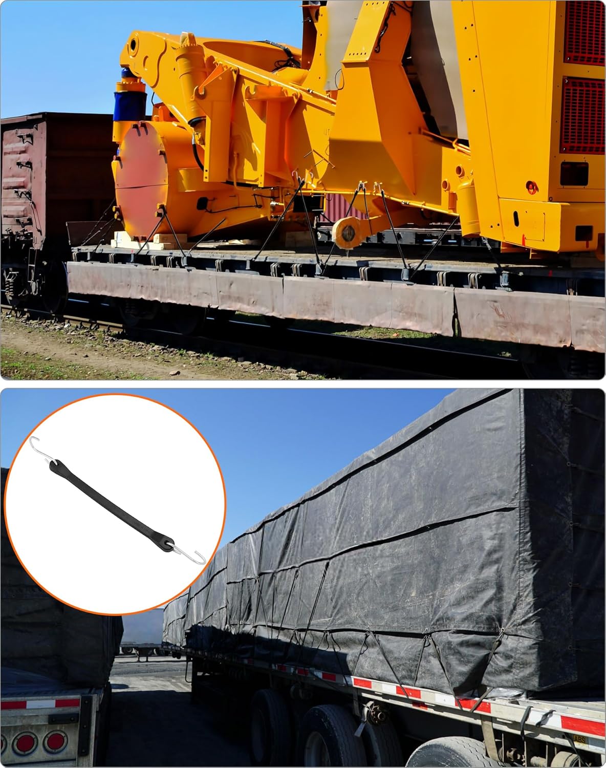 10" Tarp Straps for Flatbed Trailers, Adjustable Tarp Straps, 20 Pack Rubber Bungee Cord Tie-Downs with Hooks V1258-DP02-C-3309