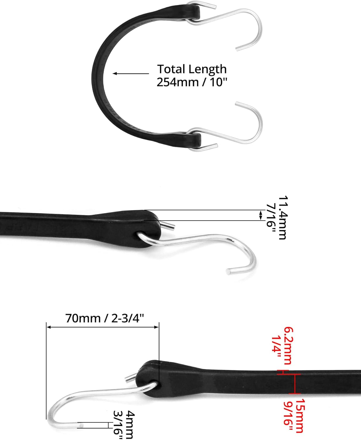10" Tarp Straps for Flatbed Trailers, Adjustable Tarp Straps, 20 Pack Rubber Bungee Cord Tie-Downs with Hooks V1258-DP02-C-3309