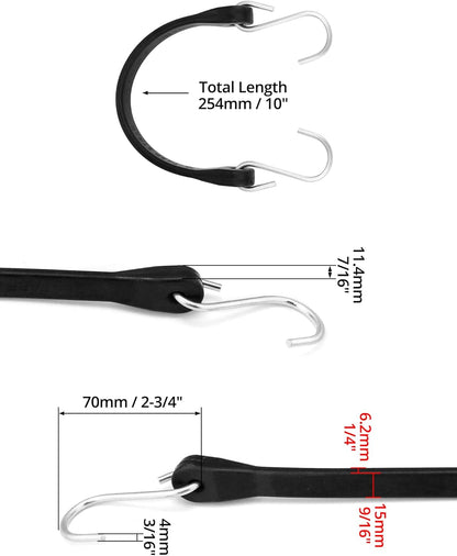 10" Tarp Straps for Flatbed Trailers, Adjustable Tarp Straps, 20 Pack Rubber Bungee Cord Tie-Downs with Hooks V1258-DP02-C-3309