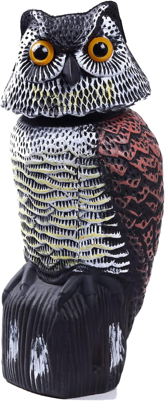 Fake Owl Decoys to Scare Birds Away, Rotating Head Sculptures, Nature Enemy Scarecrow Plastic Statues, Pest V1258-DP02-C-331