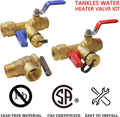 3/4-Inch IPS Isolator Tankless Water Heater Service Valve Kit with Pressure Relief Valve, Clean Brass V1258-DP02-C-3321