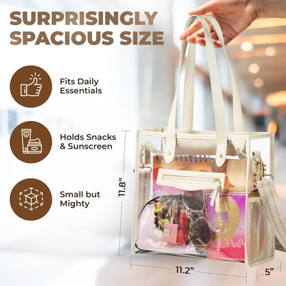 Clear Bag for Stadium Events - Large Transparent Tote - Clear Purse for Women, Work, Beach & Shopping V1258-DP02-C-3328