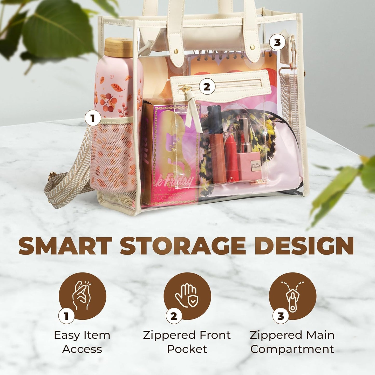 Clear Bag for Stadium Events - Large Transparent Tote - Clear Purse for Women, Work, Beach & Shopping V1258-DP02-C-3328