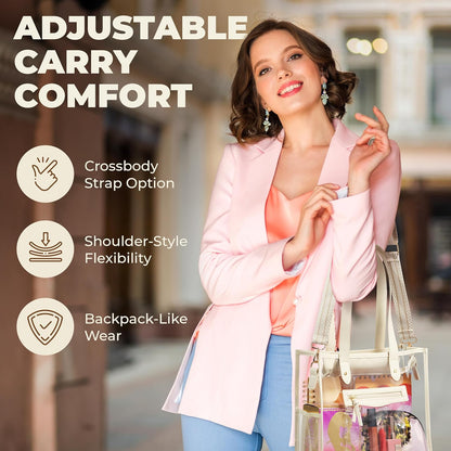 Clear Bag for Stadium Events - Large Transparent Tote - Clear Purse for Women, Work, Beach & Shopping V1258-DP02-C-3328