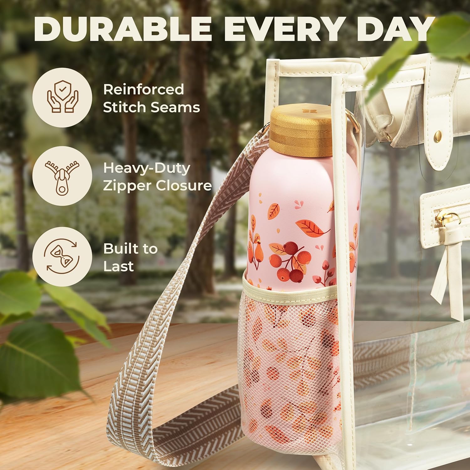 Clear Bag for Stadium Events - Large Transparent Tote - Clear Purse for Women, Work, Beach & Shopping V1258-DP02-C-3328