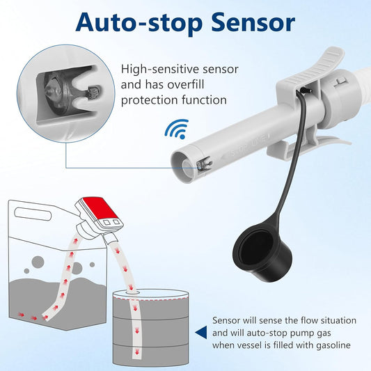 Fuel Transfer Pump with Auto-stop Sensor -3.2 GPM, 3 Tank Adapters, 51" Hose Portable Fuel Pump Battery V1258-DP02-C-335