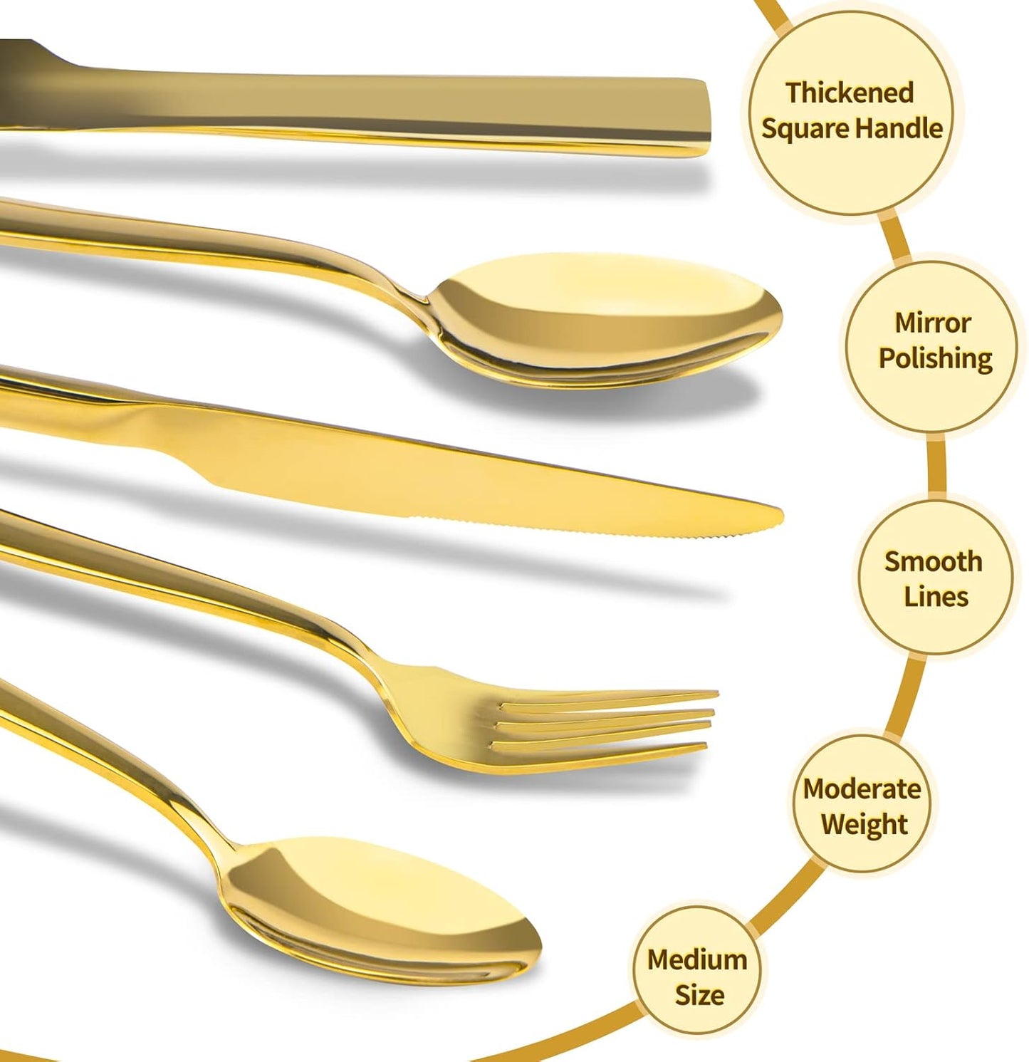 Gold Silverware Set, 40 Piece Stainless Steel Flatware Cutlery Set Service for 8 Luxury Square Tableware V1258-DP02-C-340